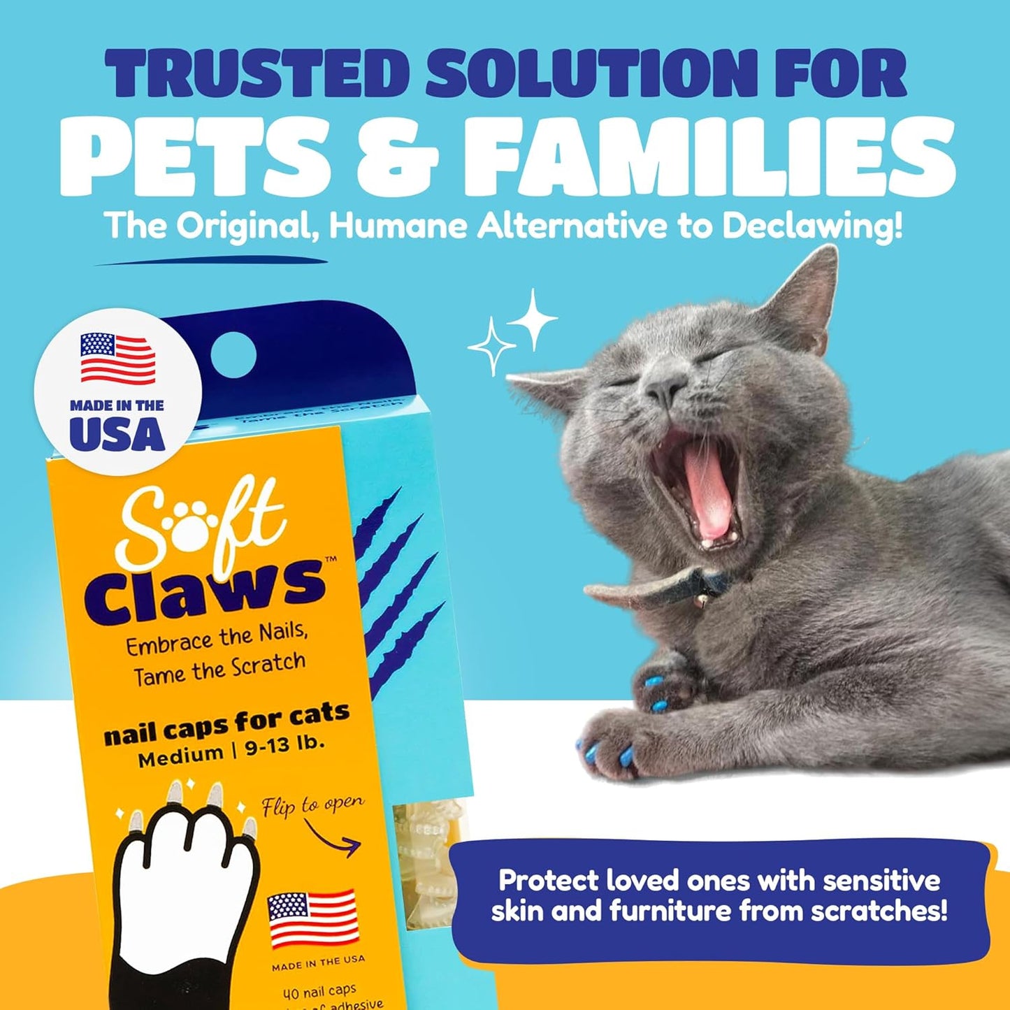 Soft Claws Cat Nail Caps for Medium Cats – (40 Caps, Green & Black) - Made in USA - Veterinarian-Developed | Protects Furniture & Skin - Easy to Apply, Long-Lasting Anti-Scratch Soft Cat Claw Covers