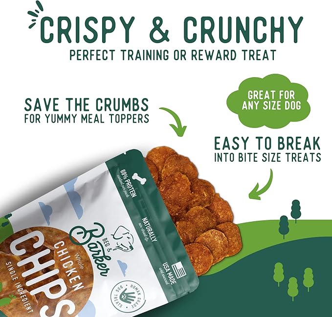 Beg & Barker Jerky Chips for Dogs Variety (3.5oz, Pack of 4) - Single Ingredient Dog Treats Made for Small and Large Dogs Protein Human Grade Dog Treats Made from Real Meat, Made in USA