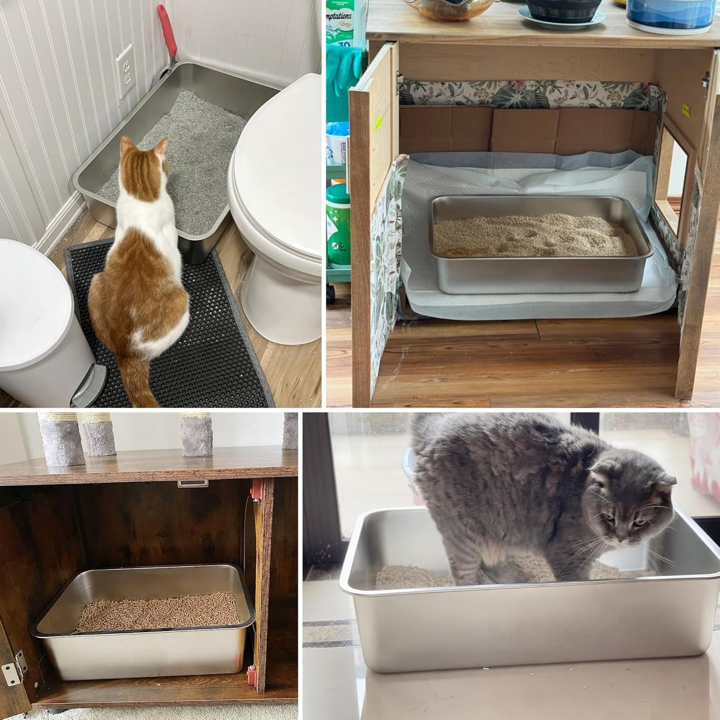 Stainless Steel Litter Box 2 Pack-XLarge Metal Litter Box-High Sided Cat LitterBox for Adult Big Cats, Stainless Steel Cat LitterBoxe 6IN Deep- Easy to Clean,Non Stick, No Smell