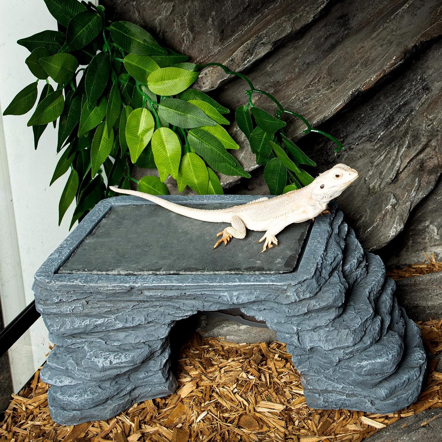 Bearded Dragon Basking Platform, Reptile Hides and Caves, Large Reptile Basking Rock for Adult/Juvenile Bearded Dragon Gecko Lizard Turtle, Slate Rock Climing Hideout