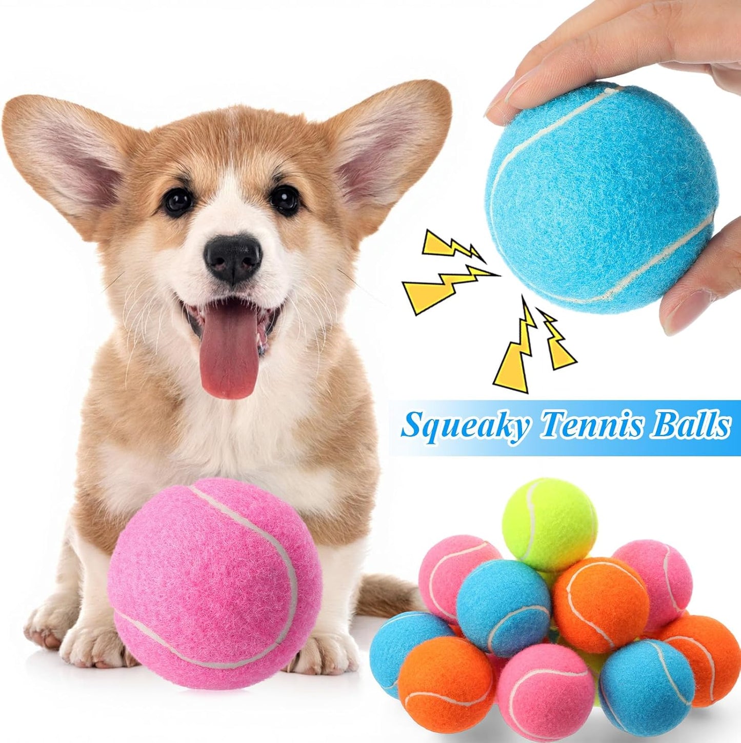 Skylety 100 Pcs 2.5 inch Squeaky Tennis Balls Bulk for Dogs Bouncy Floatable Tennis Balls Dog Playing Supplies Training Interactive Fetch Toys for Small Medium Puppy Exercise and Practice (Multicolor)