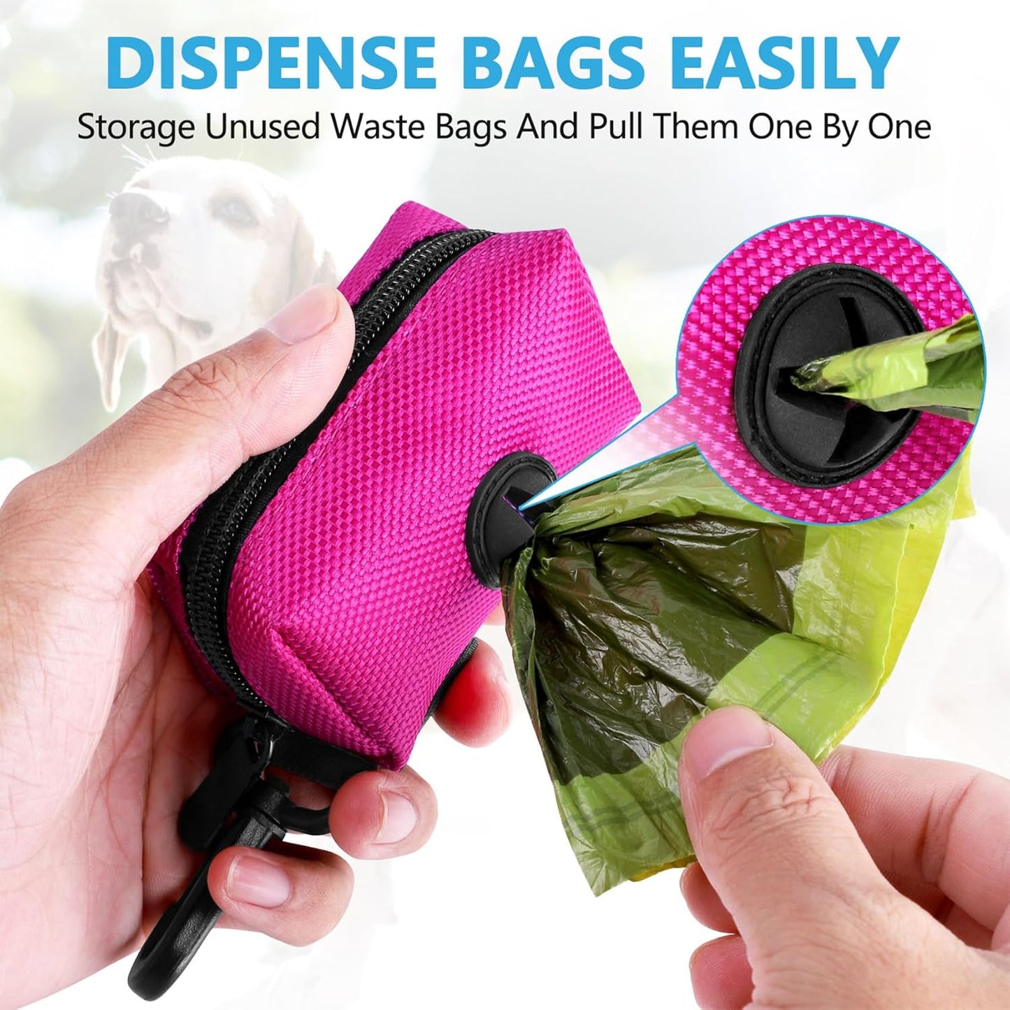 Dog Waste Bag Dispenser Pet Poop Bags Holder for Doggie Waste Bags Dispensers Soft Fabric Zipper Small Doggy Puppy Pouch for Leash Accessory Attachment with Carrier,2PC Pink