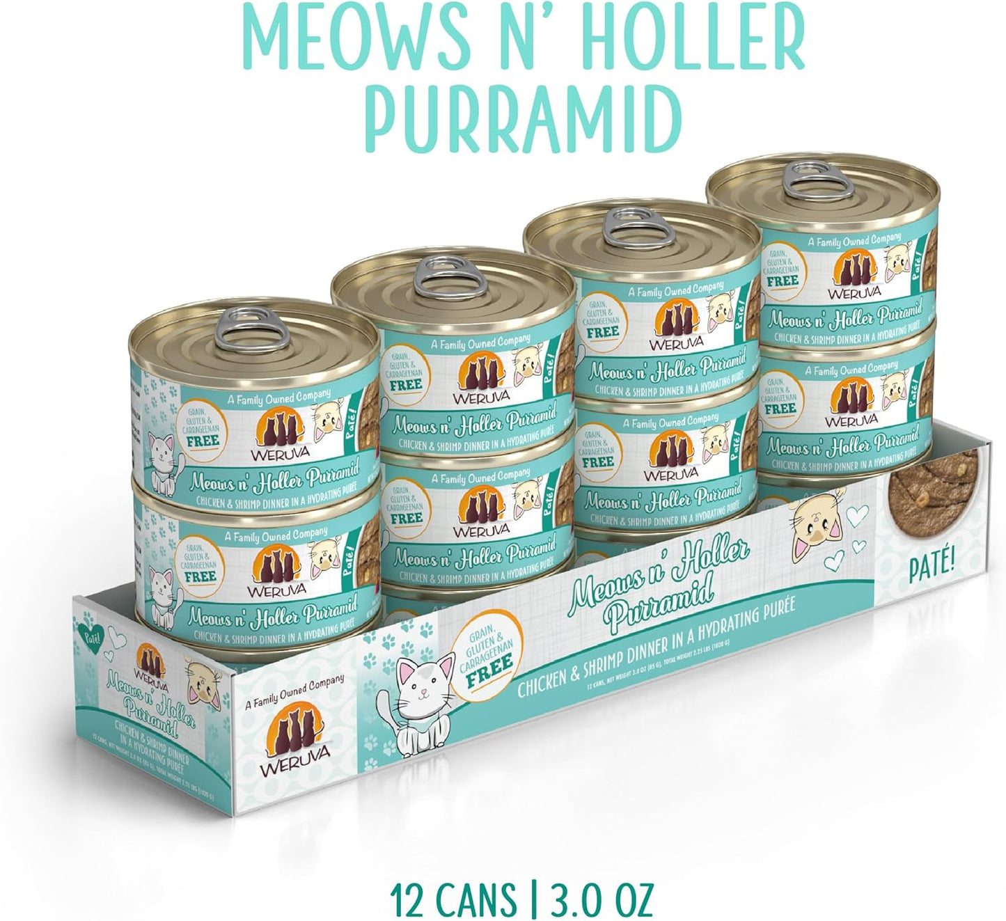 Weruva Wet Cat Food, Meows n Holler PurrAmid with Chicken and Shrimp Pate, 3oz Can, Pack of 12