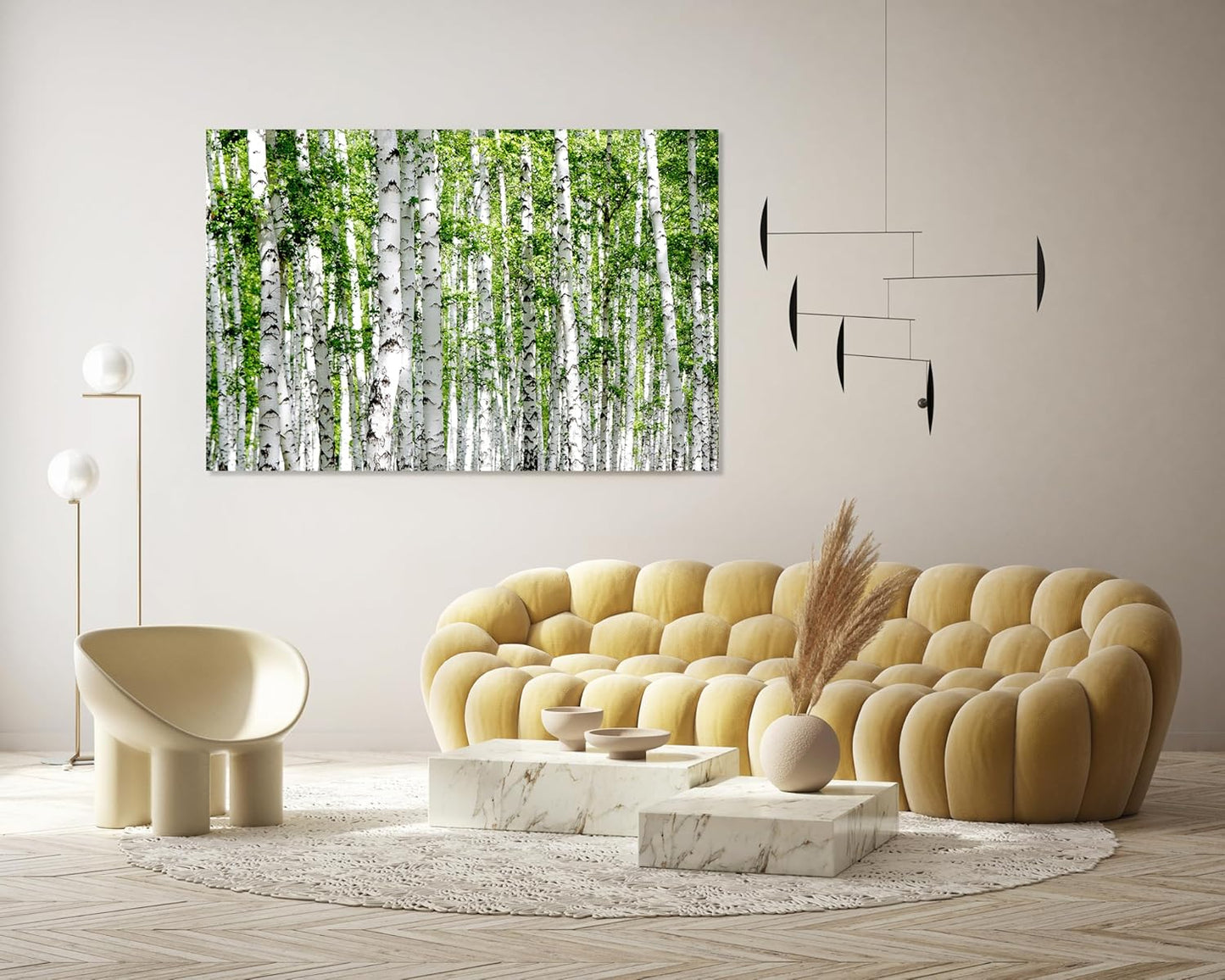 Nature Wall Art Prints - Ocean Forest Mountain Lake Canvas Landscapes - Small to Extra Large Living Room Bedroom Kitchen Bathroom Décor (Green Brich Trees, 16L" x 24W")