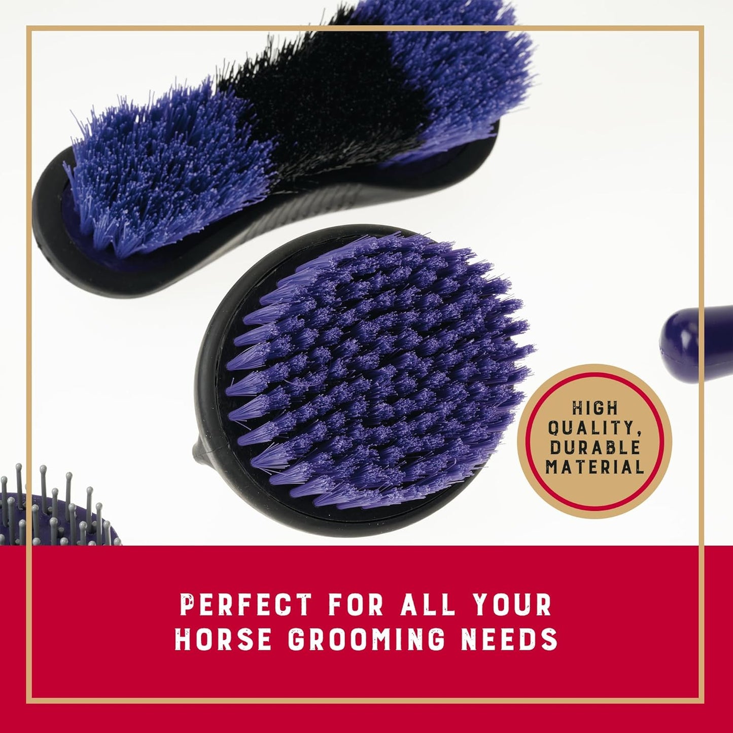Weaver Equine 6-Piece Horse Grooming Kit, Ergonomic Gentle Horse Care Kit, Equestrian Supplies for Bathing Support, Detangling, and More, Purple/Black