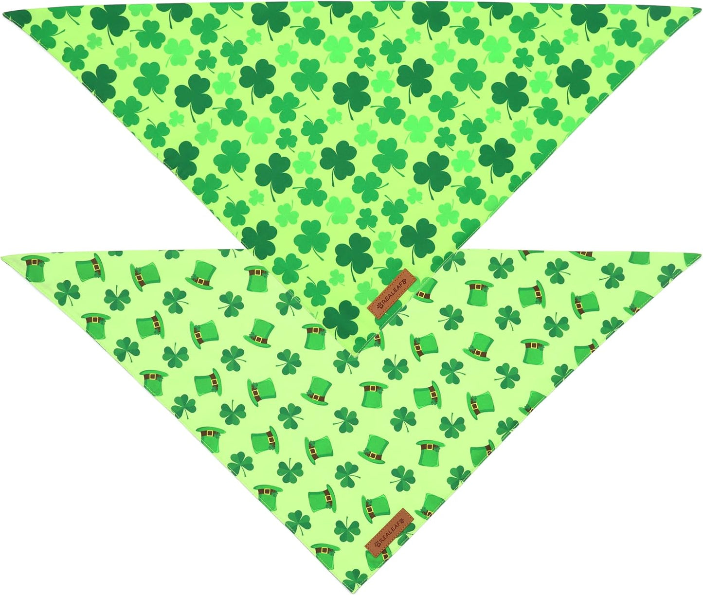Realeaf St. Patrick's Day Dog Bandanas 2 Pack, Triangle Reversible Pet Scarf for Boys and Girls, Premium Durable Fabric, Holiday Bandana for Small and Medium Dogs (Small)