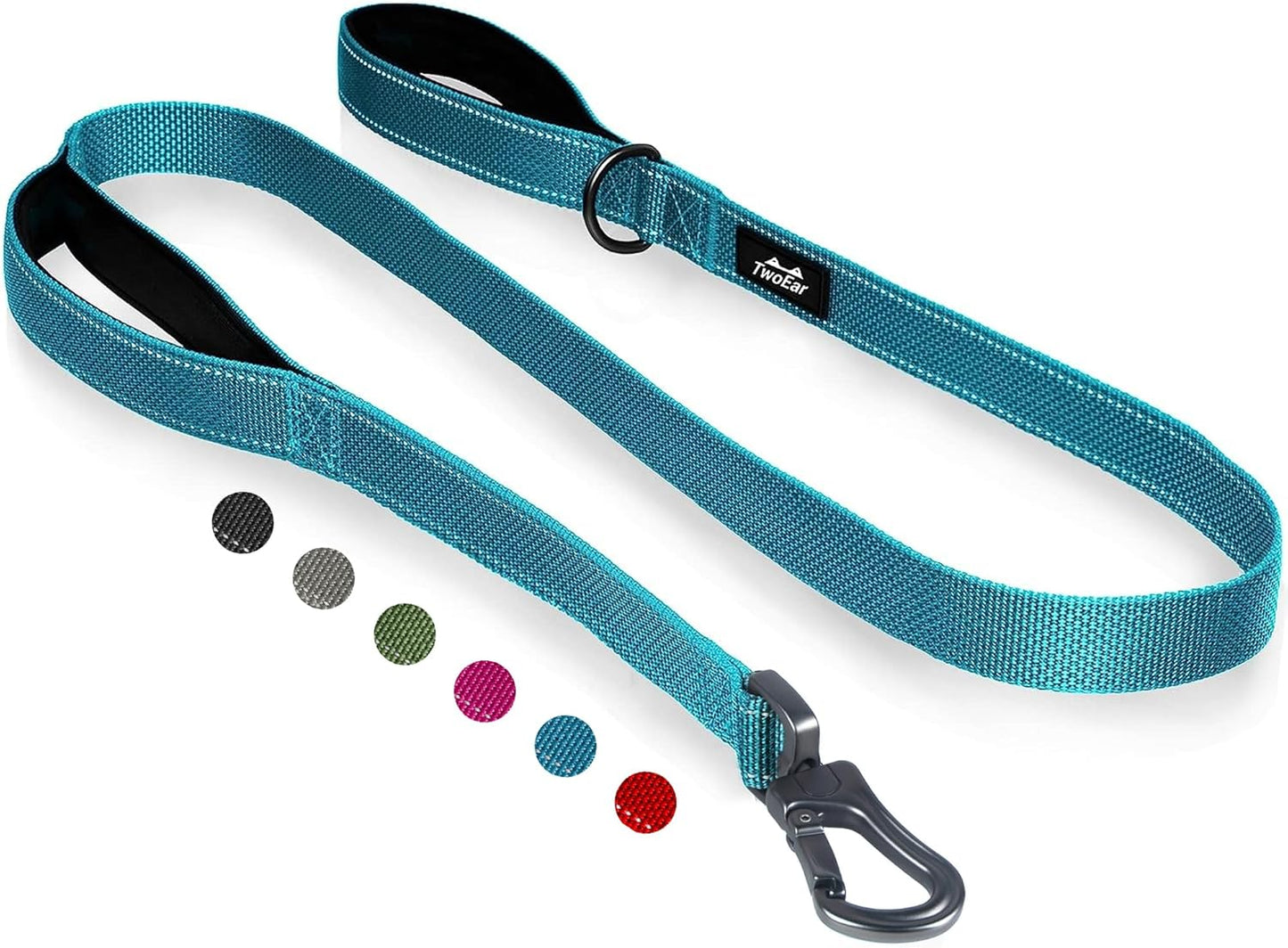 TwoEar 4FT 1IN Strong Blue Dog Leash with 2 Padded Handles, Traffic Handle Extra Control, Comfortable Soft Dual Handle, Auto Lock Hook, Reflective Walking Lead for Small Medium and Large Dogs
