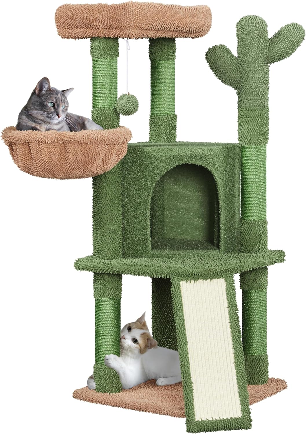 Yaheetech Cactus Cat Tree, 42in Cat Tower for Indoor Cats, Multi Level Kitten Condo Scratching Post, Cat Activity Center Pet Furniture w/Ball, Plush Perch, Platform, Basket