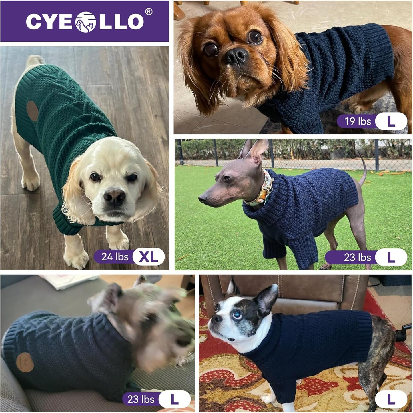 cyeollo Dog Sweaters for Small Dogs Boy, Pullover Turtleneck for Dogs Female, Knitted Doggy Fall Winter Warm Cold Weather Dog Clothes Apparel with Sleeves, Red L