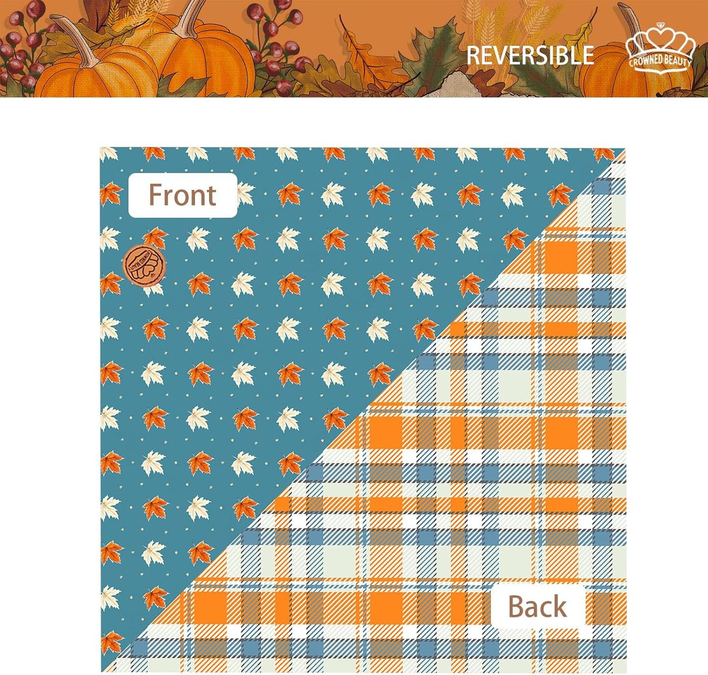 CROWNED BEAUTY Fall Dog Bandanas Reversible Large 2 Pack, Leaves Pumpkin Charm Set, Blue Orange Adjustable Triangle Holiday Scarves for Medium Large Extra Large Dogs Boy Girl Pets DB186-L