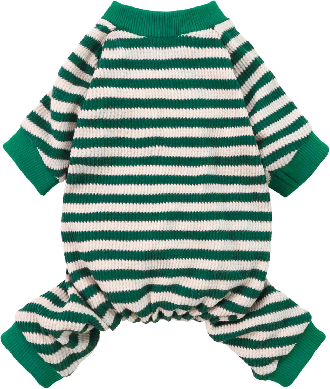 Fitwarm Green and White Striped Dog Pajamas, Waffle Dog Clothes for Small Dogs Girl Boy, Puppy Onesie with Feet, Pet Cat Outfit, XL