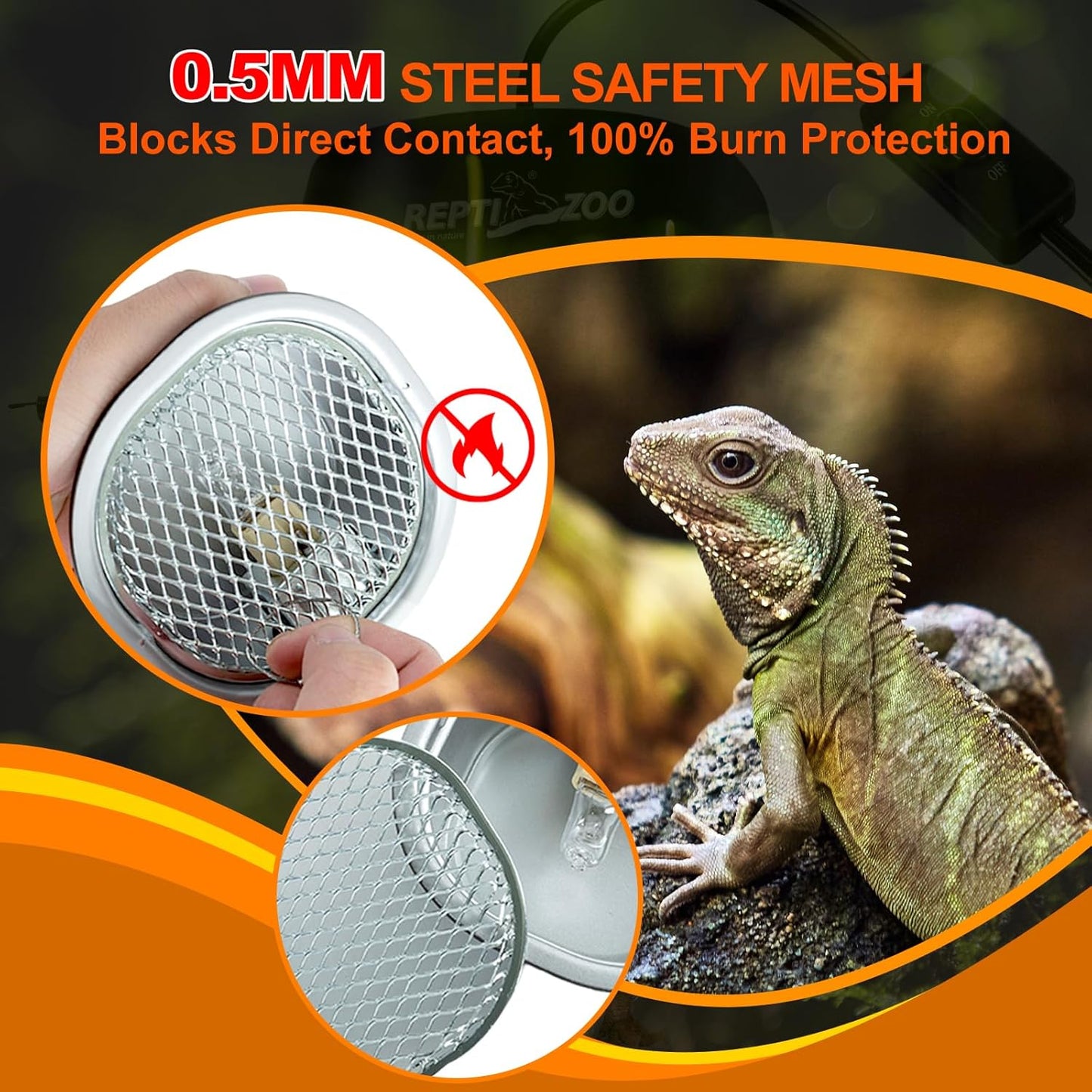 REPTI ZOO G9 Reptile Heat Lamp Bulb & Reptile Light Fixture with Safety Mesh Kit, 50W UVA Basking Light Fixture for Bearded Dragon Gecko Lizard Turtle Snake Chicken, Low Profile Warm White Heat Bulb