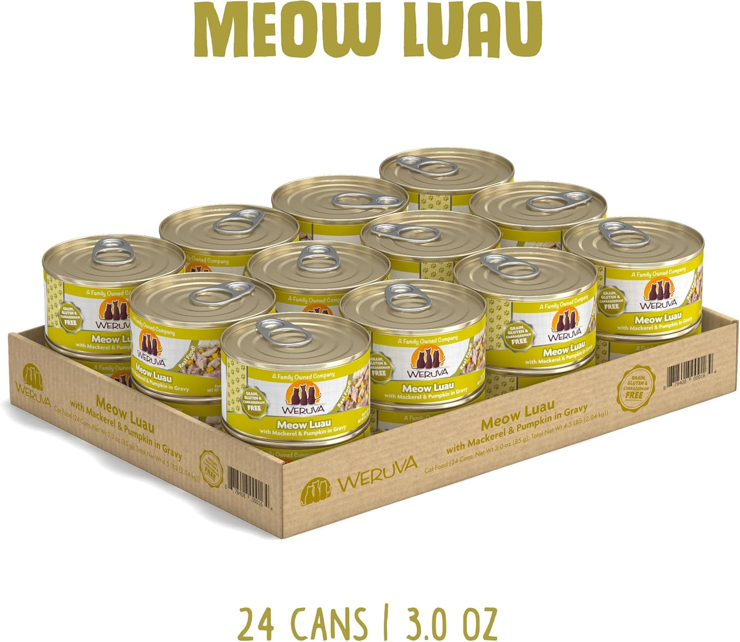 Weruva Classic Cat Food, Meow Luau with Mackerel & Pumpkin in Gravy, 3oz Can (Pack of 24)