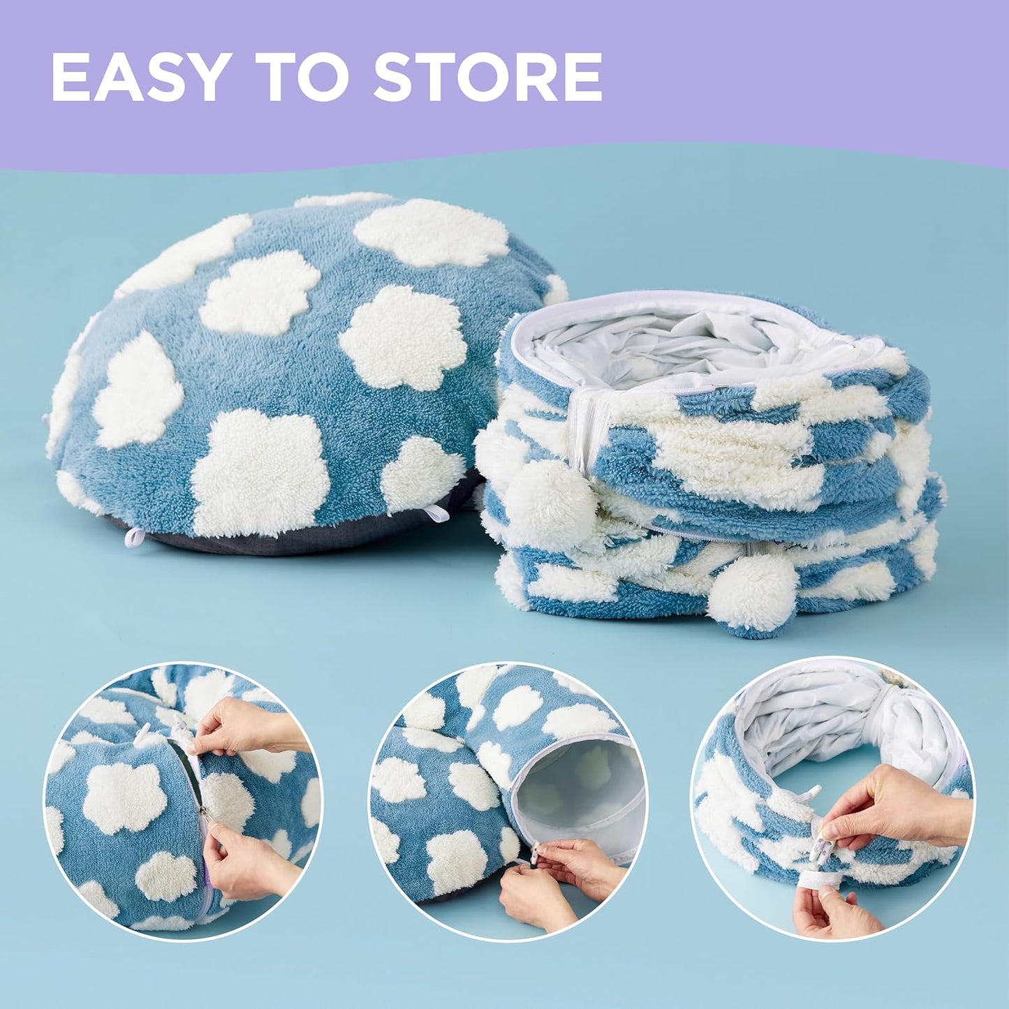 Lesure Cat Tunnel Bed for Indoor Cats - Cute Cat Donut Tunnel Toys for Small Large Cats with Washable Circle Cushion, Round Pet Peekaboo Cave Toy for Kitten/Puppy/Rabbit, Standard Blue