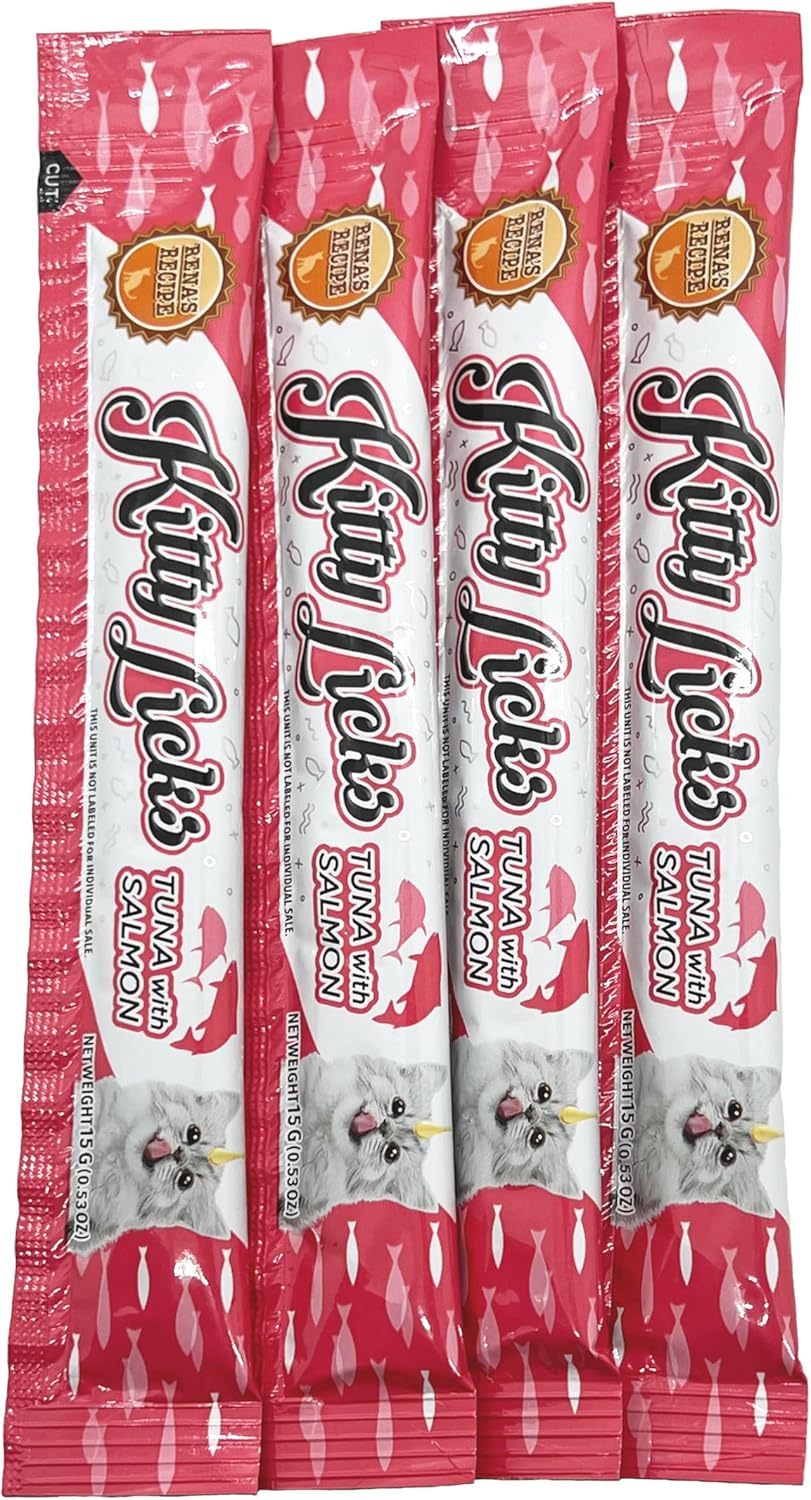 Rena's Recipe Kitty Licks Tuna Barrel (60 Tubes) 4 flavorsX 15 Tubes Cream Lickable Cat Treats 4 Different Flavors: Tuna with Seafood, Scallop, and Salmon