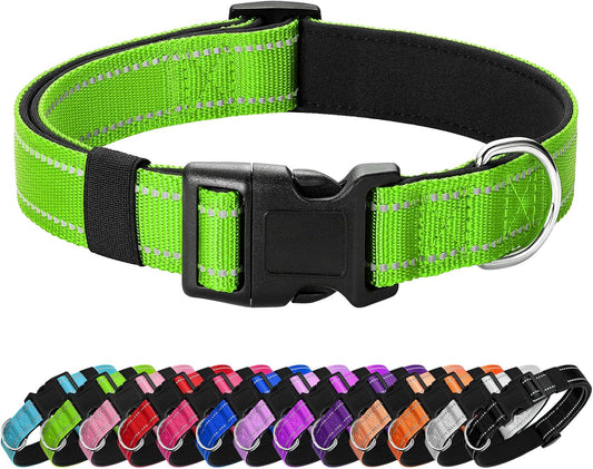 Reflective Dog Collar Padded with Soft Neoprene Breathable Quick Release Basic Dog Collars for Medium Dogs Green Boy Girl