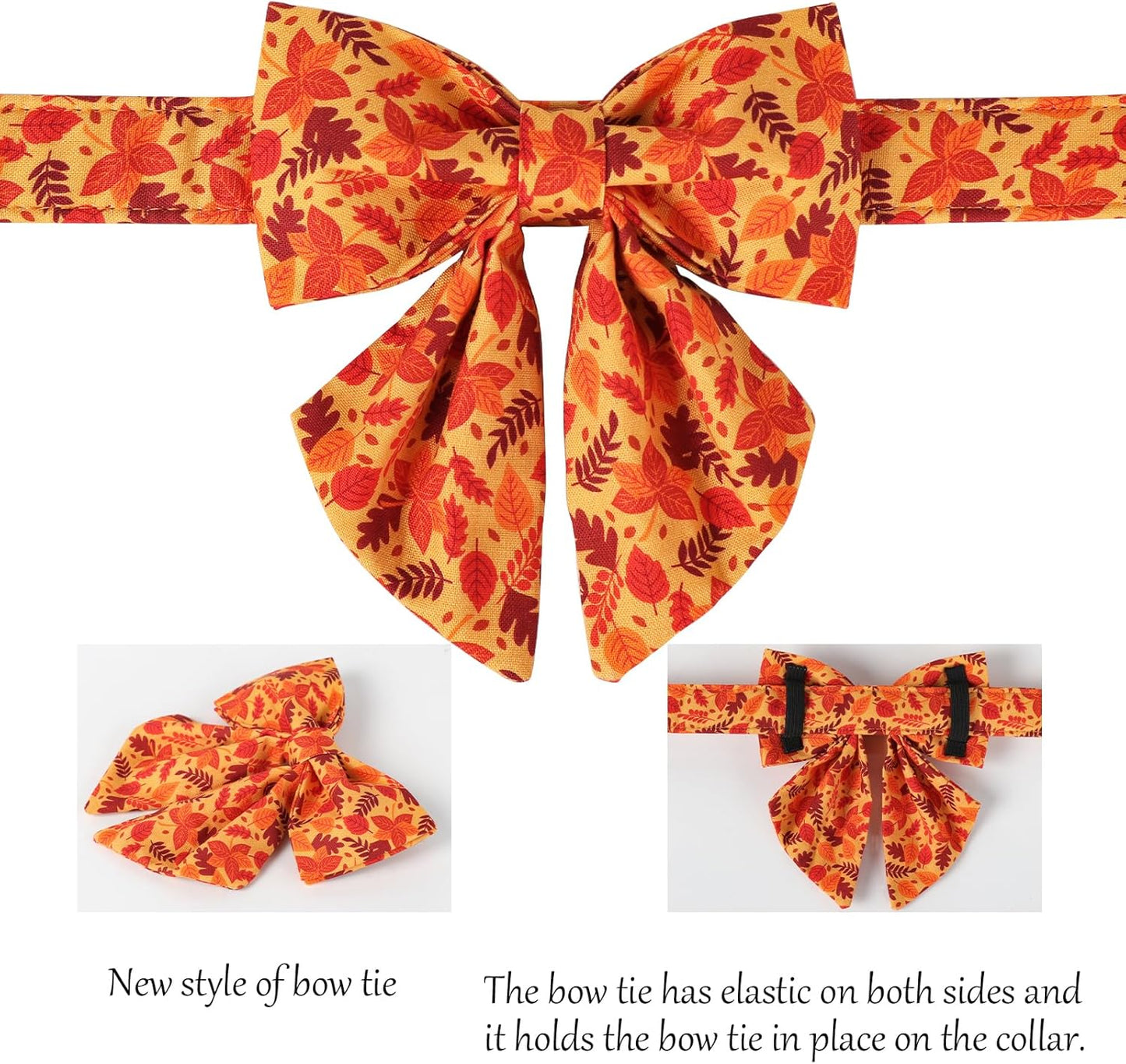 Lionet Paws Dog Collar with Bowtie - Cute Cotton Adjustable Fall Bowtie Dog Collar with Metal Buckle for Small Medium Large Dog Girl Boy Gift, L, Neck 16-24in