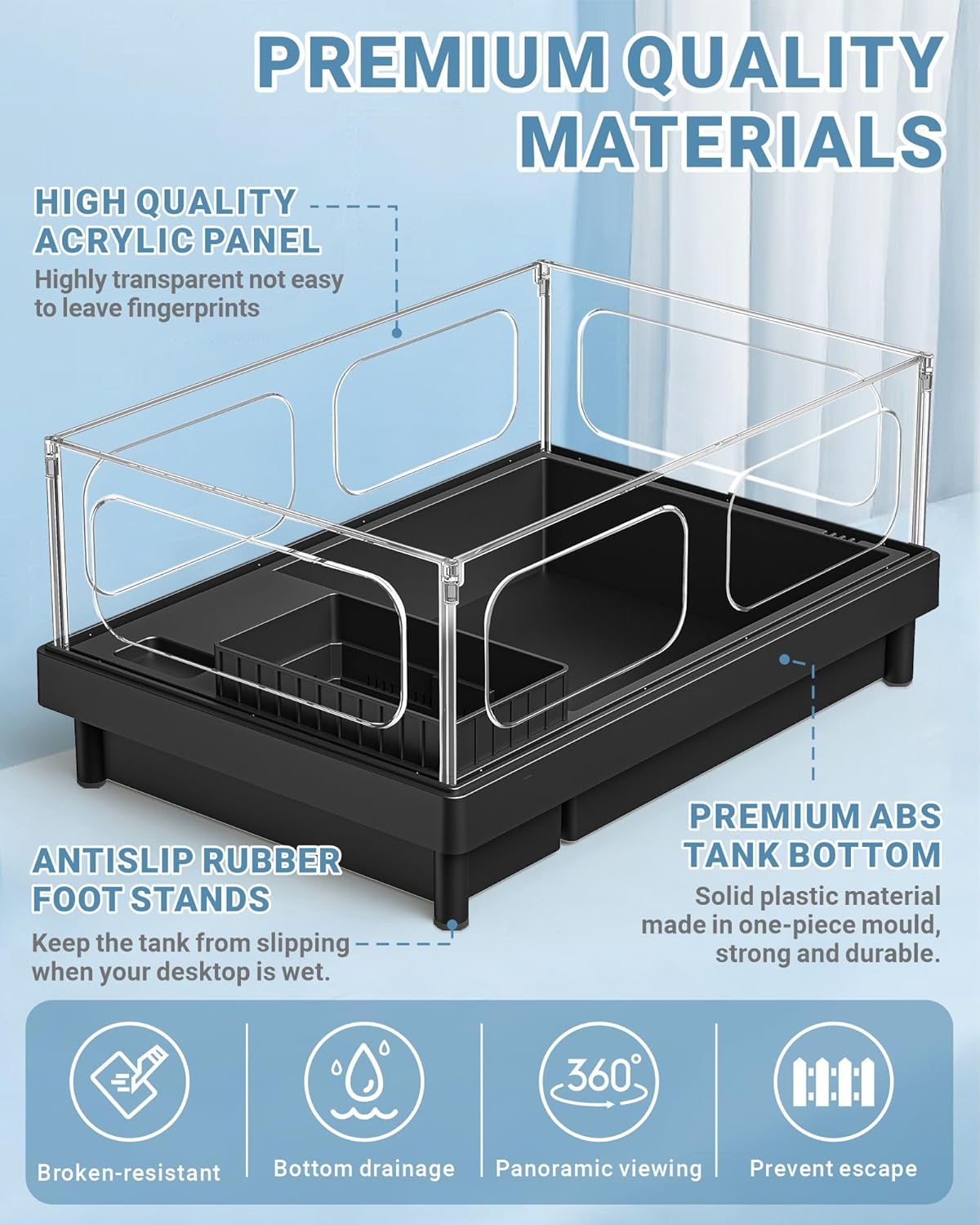 GOZILLA Small Turtle Tank Kit(Tank+Lamp+Filter), Acrylic Turtle Starter Kit with Adjustable Lamp, Reptile Habitat and Terrarium with Multi-Functional Areas for Small Reptiles. (Black Kit)