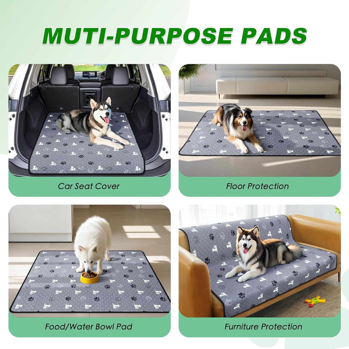 Washable Pee Pads, Puppy Pee Pad for Dogs, 2 Pack Absorbent Reusable Training Dog Pads Pet Puppy Pads, Non-Slip Potty Pads for Whelping, Playpen, Crate, Bed, Grey 18"x24"