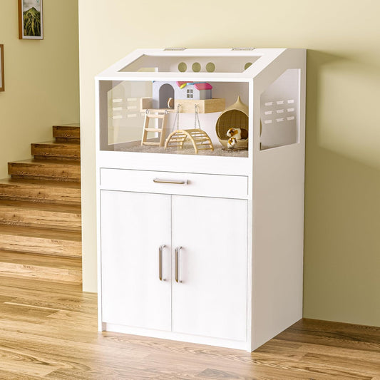 Hamster Cage with Storage Cabinet, Guinea Pig Cage for Small Animals, Large Hamster Cage and Habitat with Easy View Acrylic Panels for Hamster, Rabbit, Guinea Pig, Hedgehog (24"x19"x40")