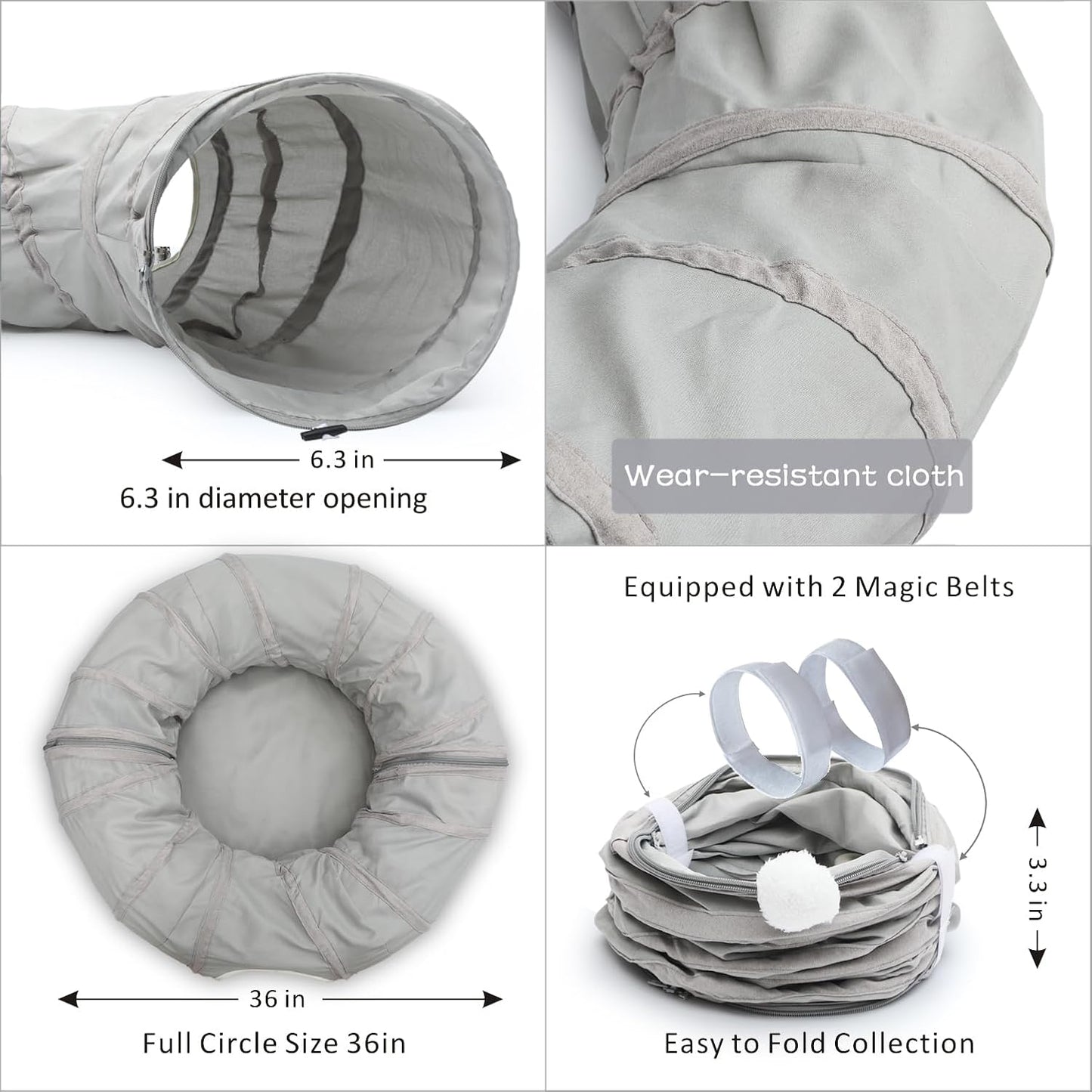 AUOON Cat Play Tunnel - Round Cat Tunnel with Bed | Interactive Cat Toys for Indoor Cats Kitten Kitty Puppy Rabbit Ferret (Light Grey)