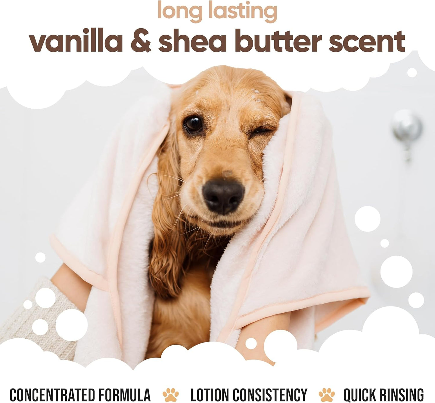 Vanilla & Shea Butter Dog Conditioner (16.90oz) Aloe Vera, Argan Oil & Pro Vitamin B5 to Detangle Matted Coats & Relieve Sensitive & Itchy Skin, Suitable for Puppies from 8 Weeks, Vegan