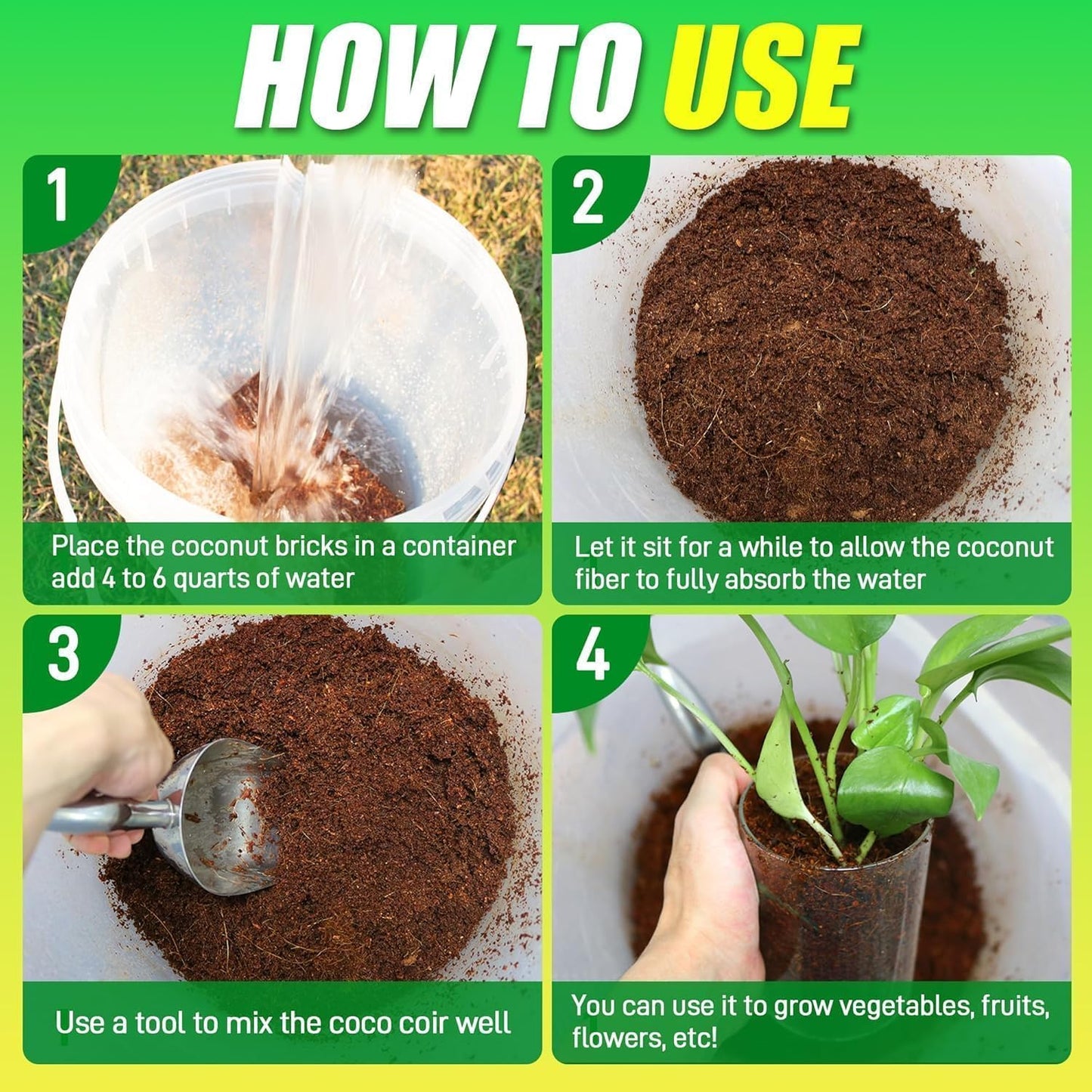 Coco Coir Brick for Plants-3 Pack Premium Coconut Bricks, 100% Organic Peat Moss, Fiber Coconut Husk for Planting, Gardening, Potting Soil Substrate