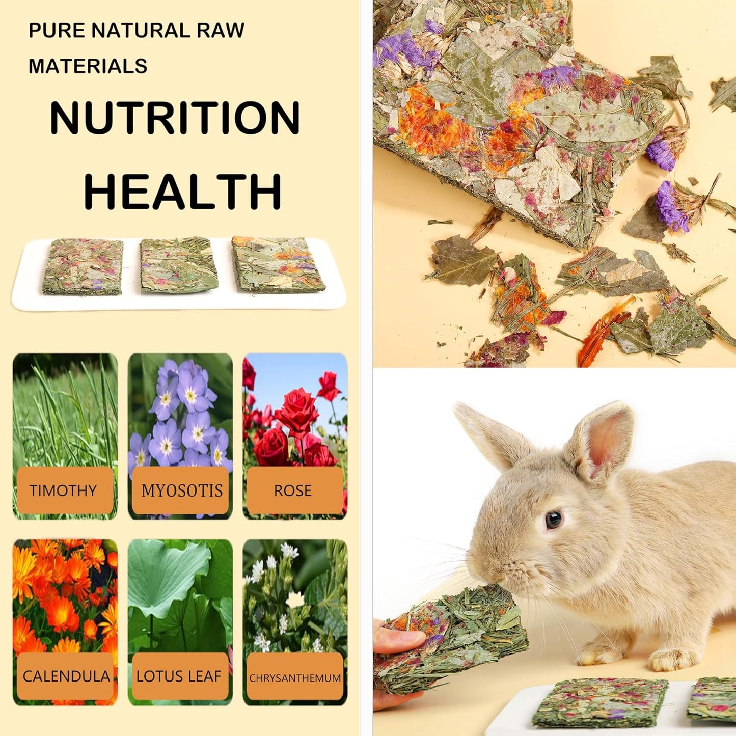 Rabbit Toys 20 Pack Bunny Toy Bunny Chew Toy Guinea Pig Treats Timothy Hay Toys Chips with Herbal Flowers Timothy Hay Grass Hamster Snacks Chinchillas Gerbils for Small Animals Teeth