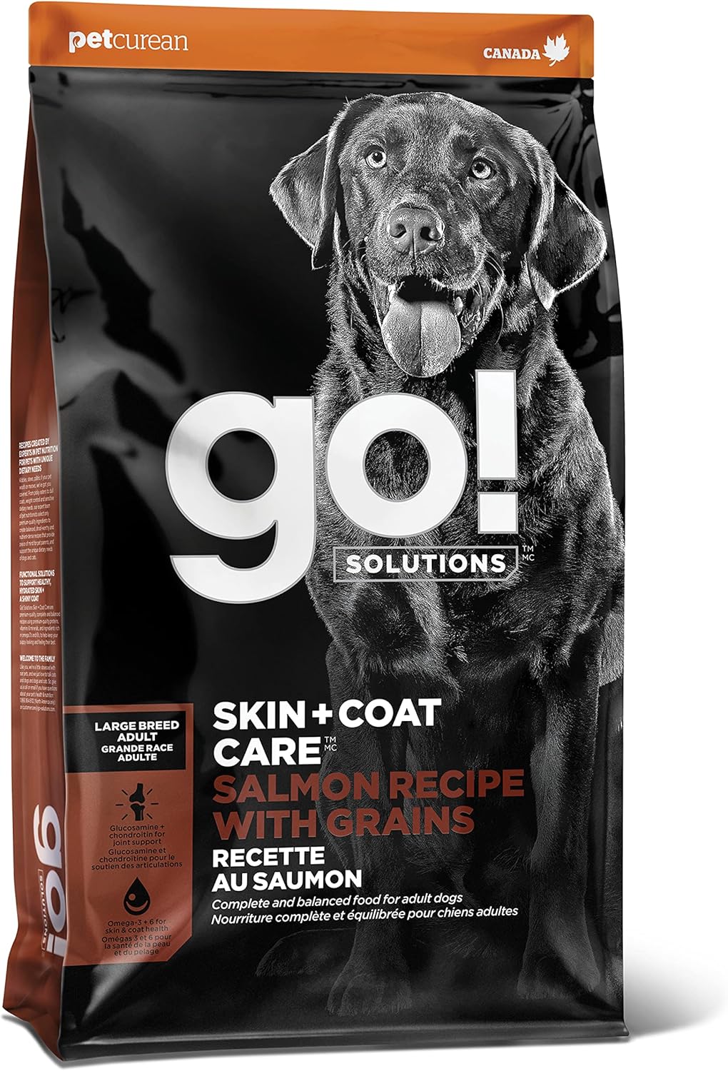 Go! Solutions Skin + Coat Care, Dry Dog Food, Large Breed Adult Salmon Recipe with Grains, 12 lb Bag