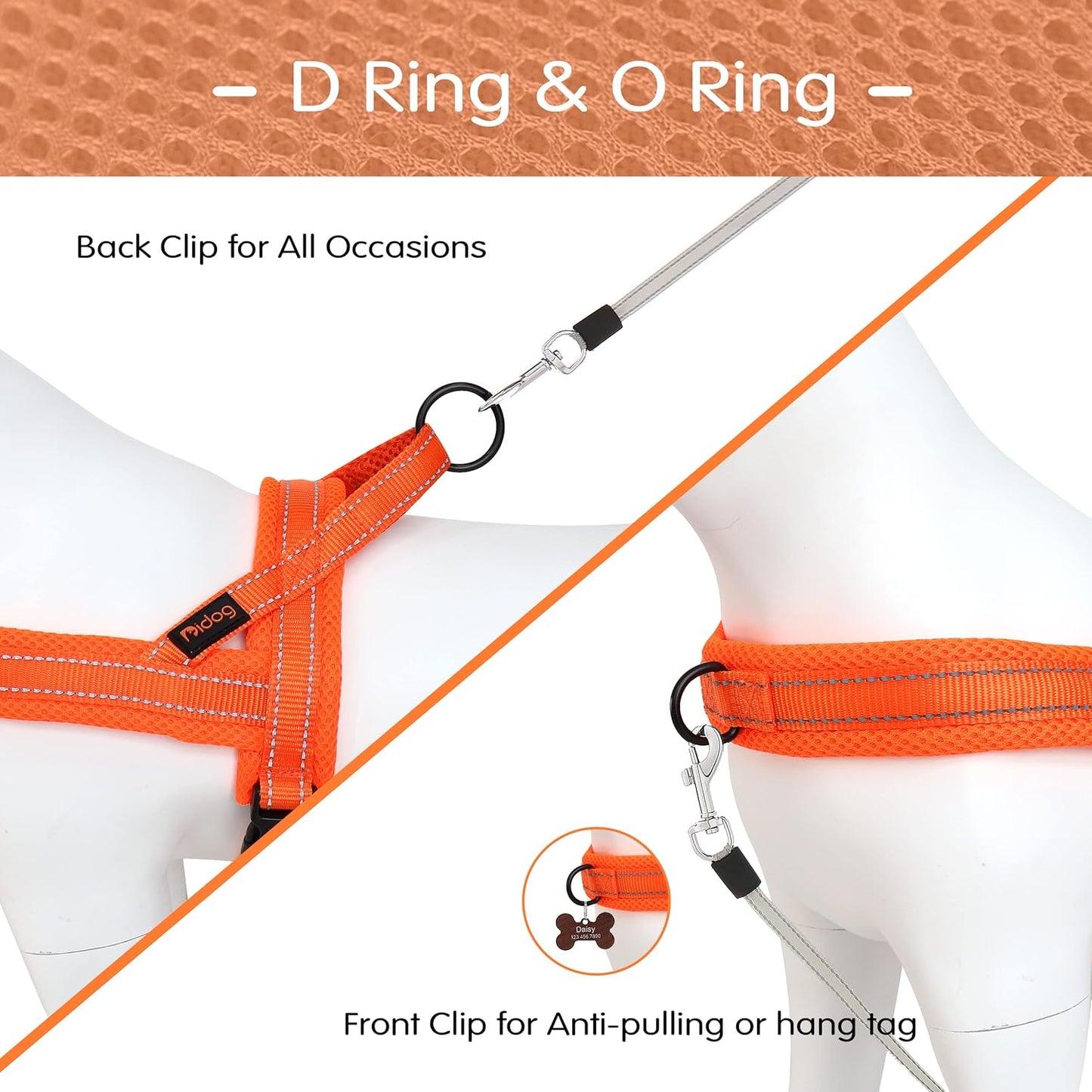 Didog No Pull Dog Harness with Soft Mesh Padded,Reflective & Quick Fit Light Weight Dog Strap Vest Harness,Easy for Walking Training (XS:Chest 15-18", Orange)