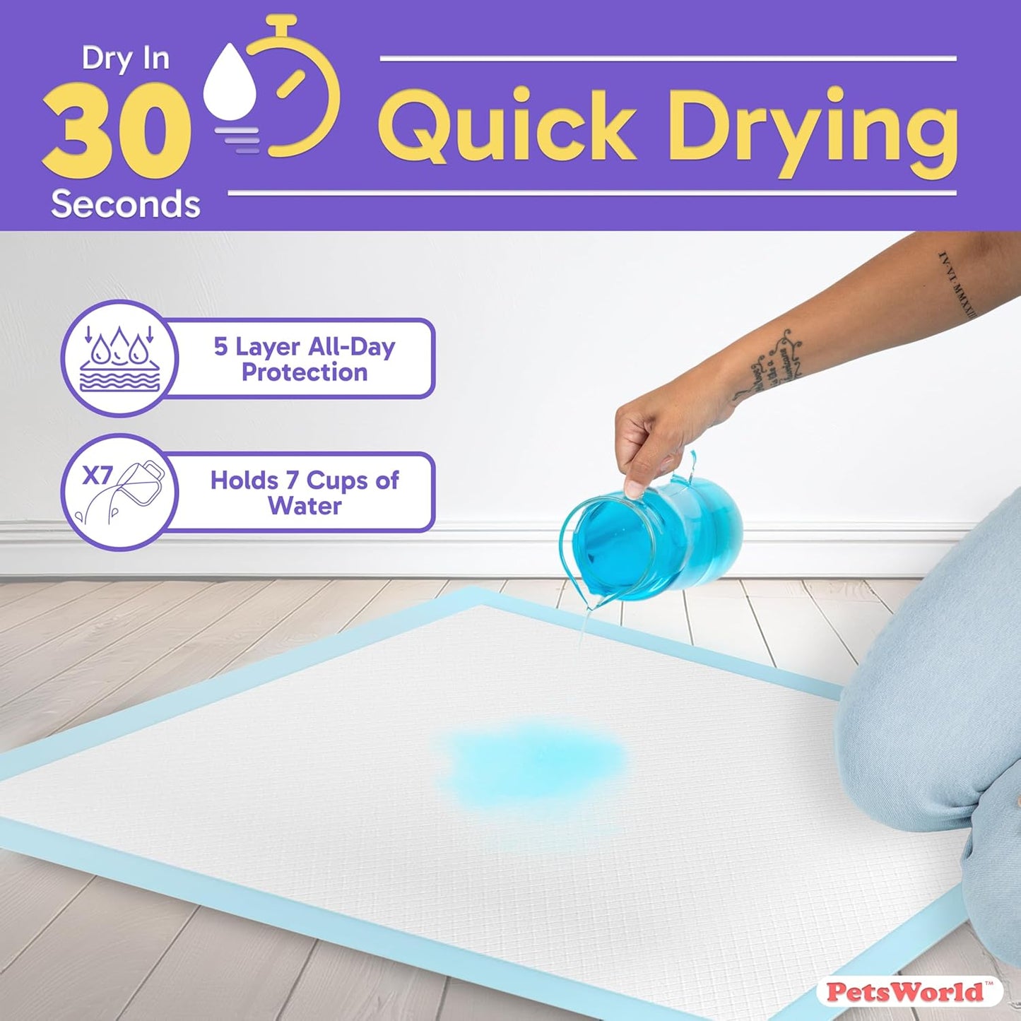 PETSWORLD Giant Dog Potty Pads, Odor-Eliminating, 36" x 36", Ultra Absorbent 5-Layer Leak-Proof Training Pads for Dogs & Cats (36x36, 25 Count)