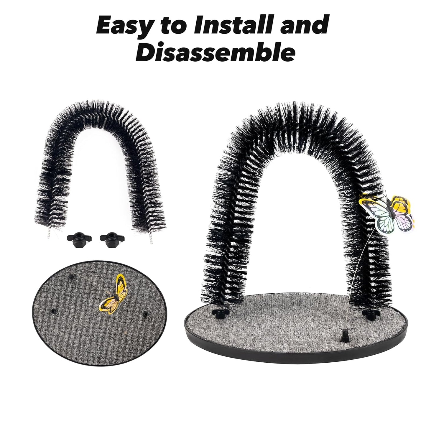 Pet Prime 2in1 Cat Arch Self Groomer for Indoor Cats, Back Scratcher Grooming Massage Brush With Sturdy Scratching Pad, Durable Brusher and Butterfly Toy