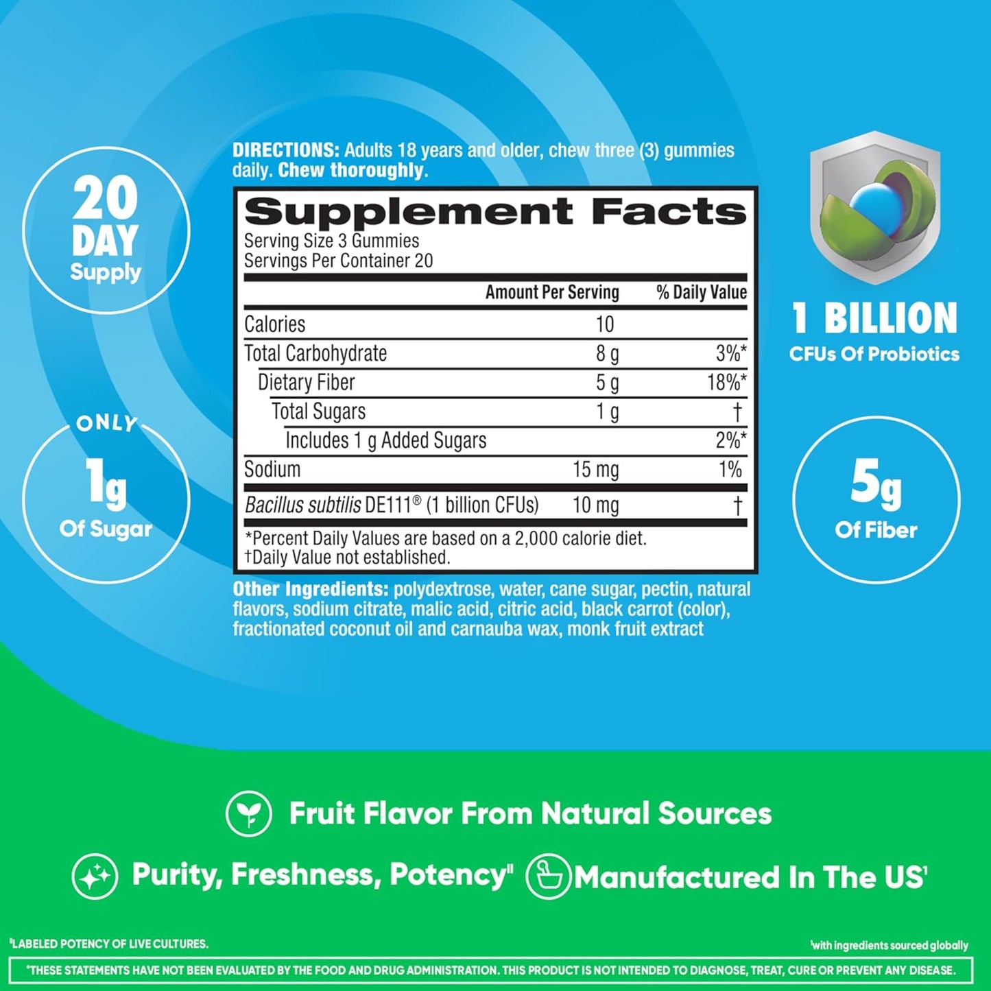 Digestive Advantage Prebiotic Fiber Gummies + Probiotics for Gut Health, 5g Prebiotic Fiber Plus 1 Billion CFU Probiotic, Supports Digestive Health & Regularity, (60ct Bottle) Strawberry Flavor*