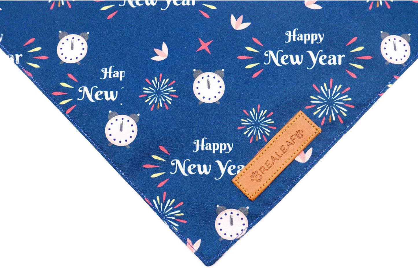 Realeaf Happy New Year Dog Bandanas 2 Pack, Reversible Holiday Pet Scarf for Boy and Girl, Premium Durable Fabric, Bandana for Small Medium Large and XLarge Dogs (Large)