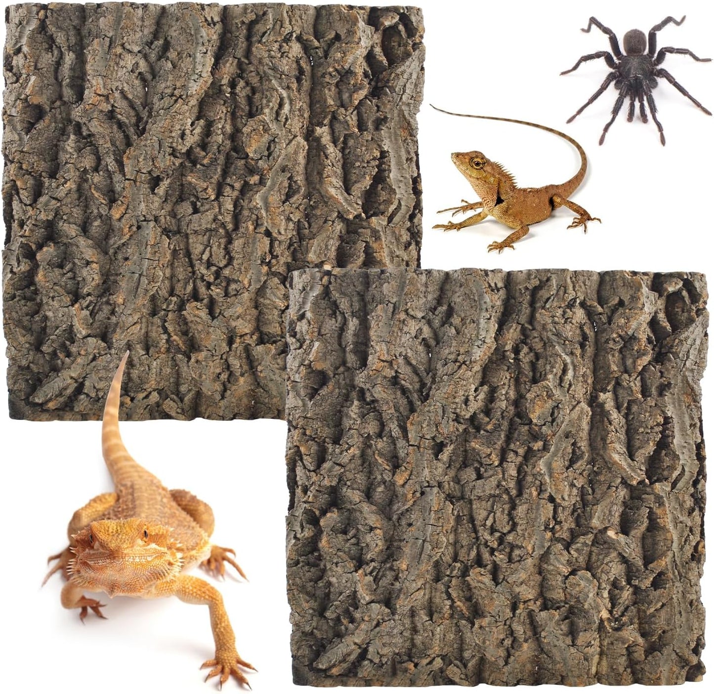 2PCS Natural Cork Terrarium Background,11.81 x 11.81 Inch Reptile Bark Background 3D Bearded Dragon Tank Climbing Mat Habitat Decoration for Lizard Gecko Chameleon Tortoise Snake Spider Frog