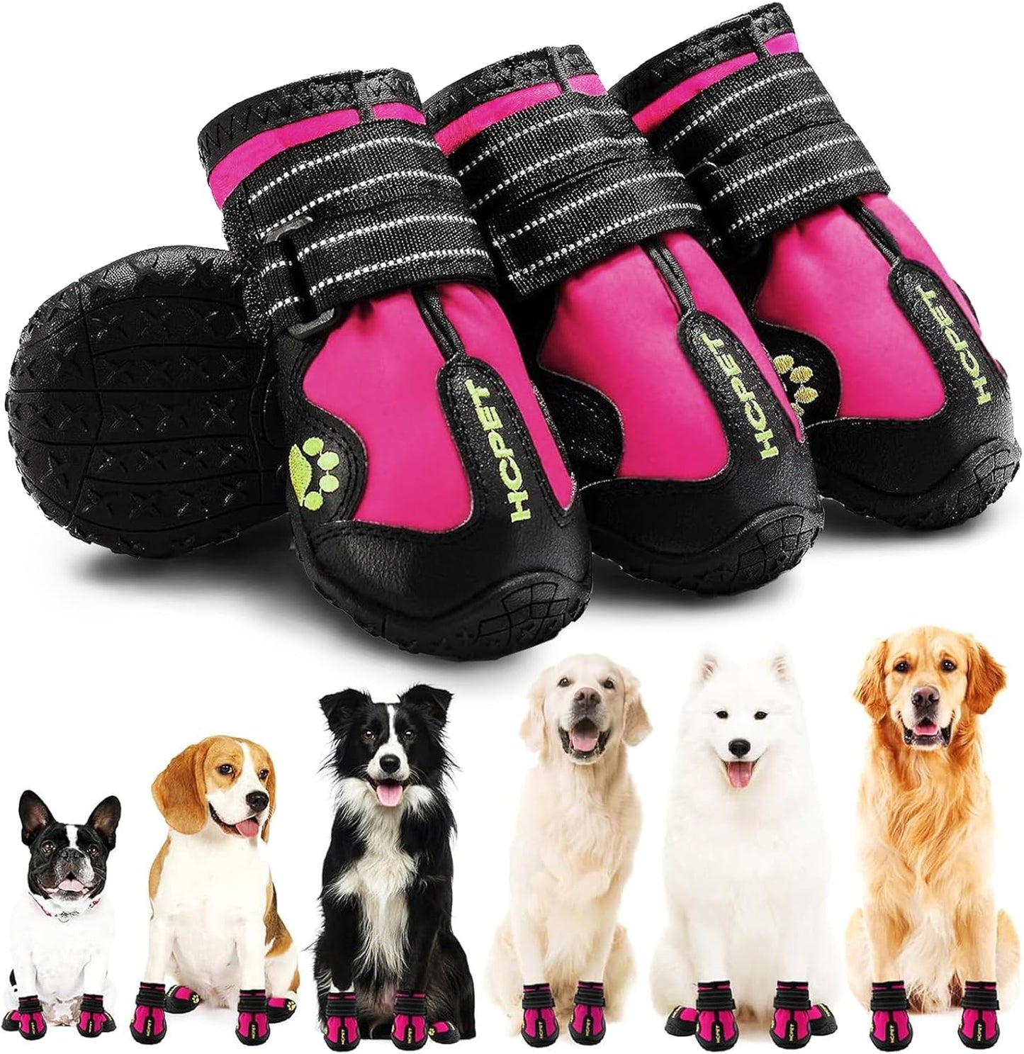 Hcpet Dog Shoes, Dog Boots for Small Dogs, Waterproof Medium Dog Booties Paw Protector for Summer Hot Pavement, Winter Snowy Day, Outdoor Walking, Indoor Hardfloors Anti Slip Sole Pink Size 1