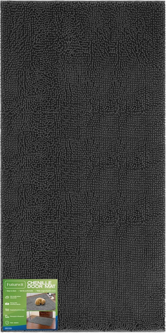 Dog Door Mat for Muddy Paws, 72" x 36" Chenille Absorbent Front Door Mat Inside, Large Runner Mud Mat for Dogs, Trap Dirt Washable Non Slip Outdoor Indoor Entrance Doormats, Grey