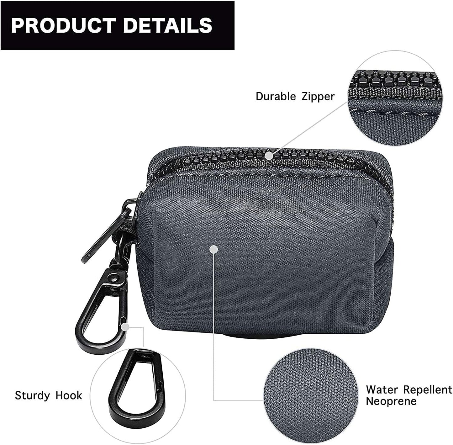 Petmolico Dog Poop Bag Holder Leash Attachment, Dog Waste Bag Dispenser Zippered Pouch, Fits Any Dog Leash, Includes Free Roll of Dog Bags, Poop Bag Dispenser - 2 Pack, Deep Gray