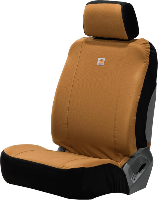 Carhartt Universal Nylon Duck Canvas Fitted Bucket Seat Cover, Durable Seat Protection with Rain Defender, Single, Carhartt Brown