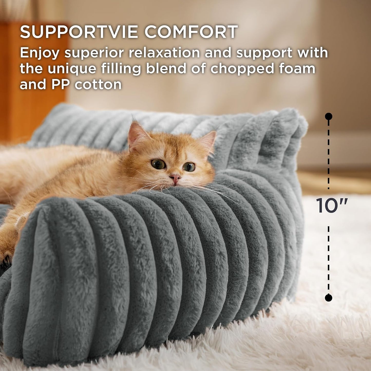 Bedsure Cute Cat Couch for Pets - Fluffy Small Dog Sofa with Premium Soft Corduroy Fleece, Pet Sofa with Removable Washable Cover, Supportive Dog Couch Bed for Small Medium Dogs, 30inch, Warm Grey