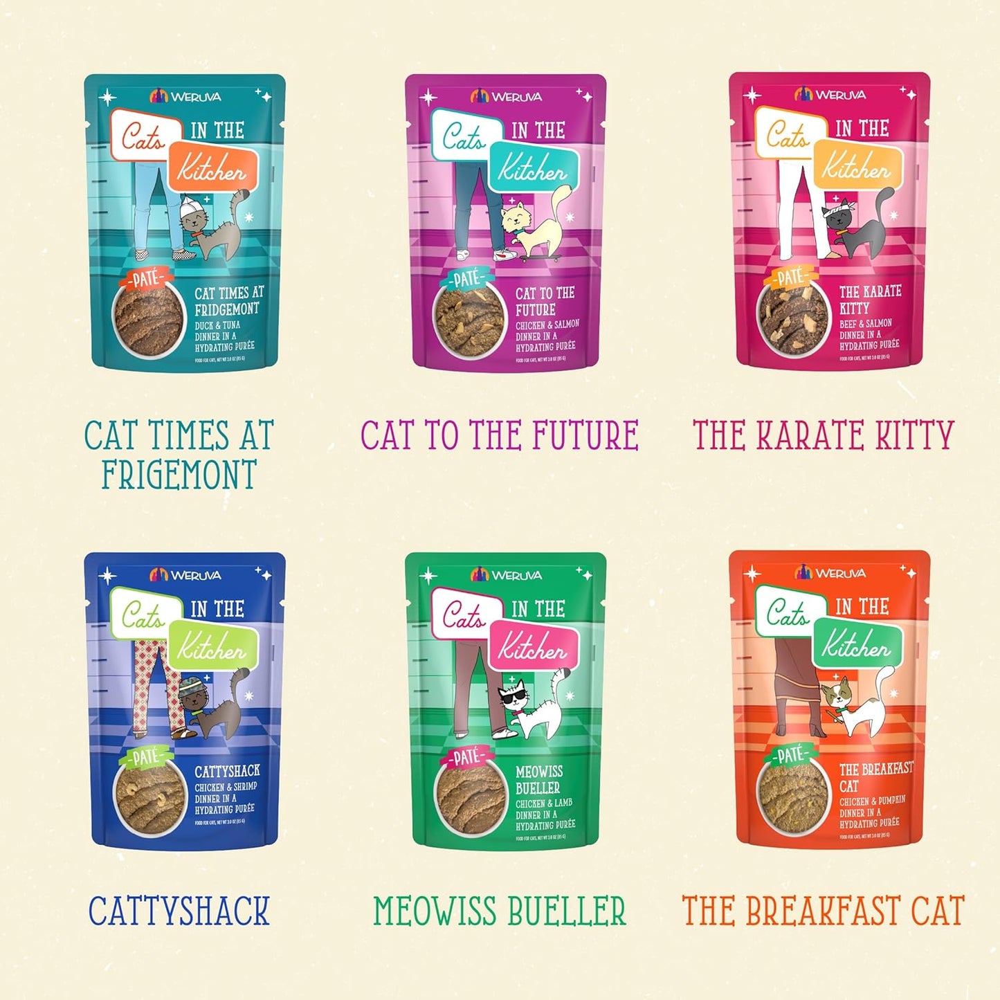 Weruva Cats in The Kitchen Slide N' Serve The Brat Pack Variety Cat Food Pouches 3 Ounce (Pack of 12)