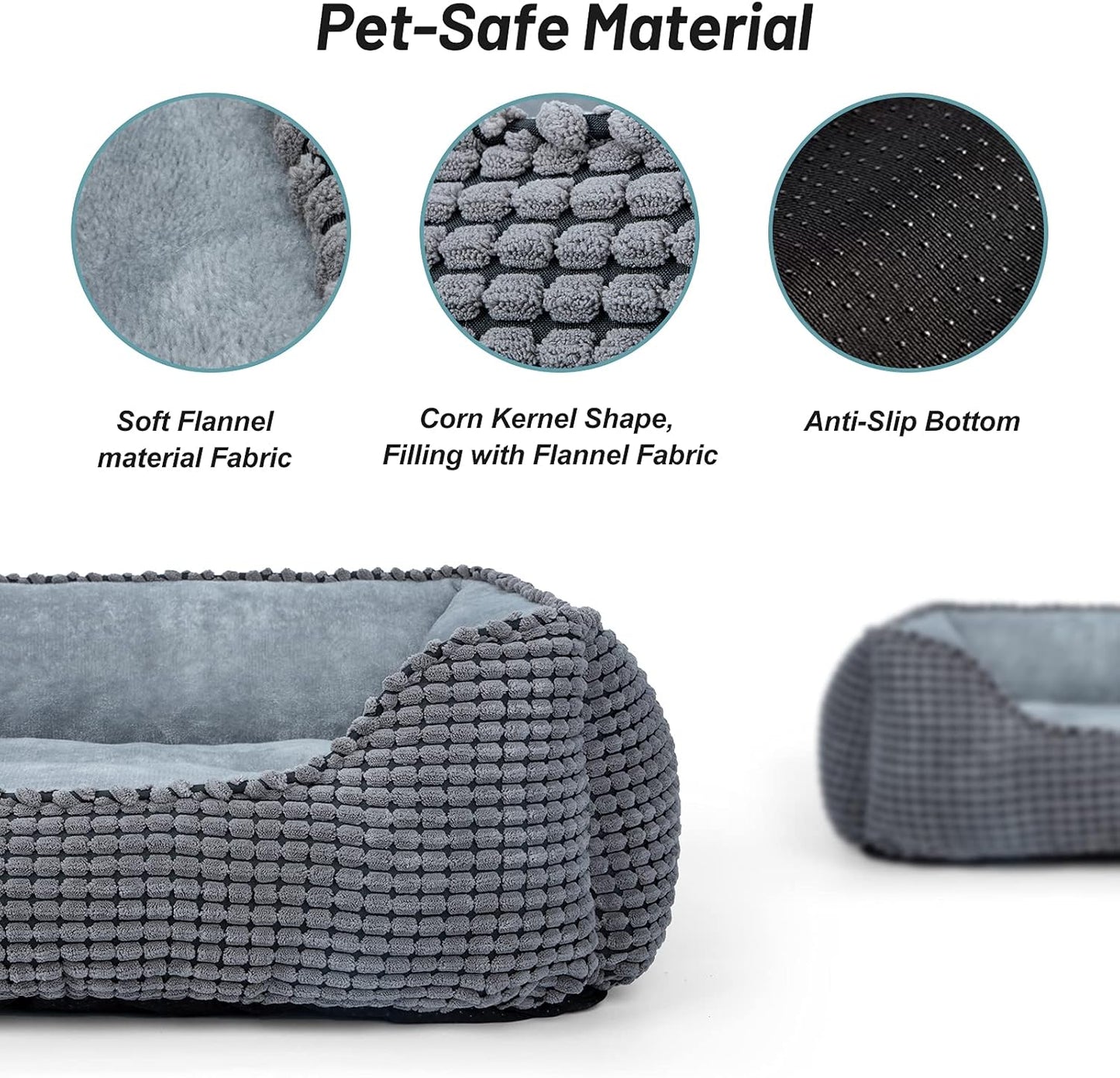 MIXJOY Dog Bed for Large Medium Small Dogs, Rectangle Washable Sleeping Puppy Bed, Soft Calming Cat Beds for Indoor Cats, Orthopedic Pet Sofa Bed, Anti-Slip Bottom with Multiple Size (20'', Grey)