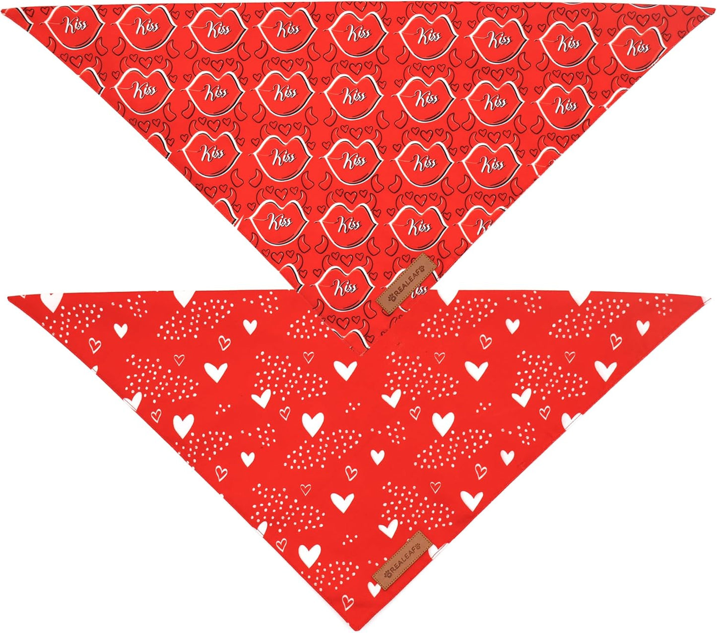 Realeaf Valentine's Day Dog Bandanas 2 Pack, Reversible Heart Dog Scarf for Boy and Girl, Premium Durable Fabric, Holiday Love Bandana for Large and Extra Large Dogs Pets (X-Large)