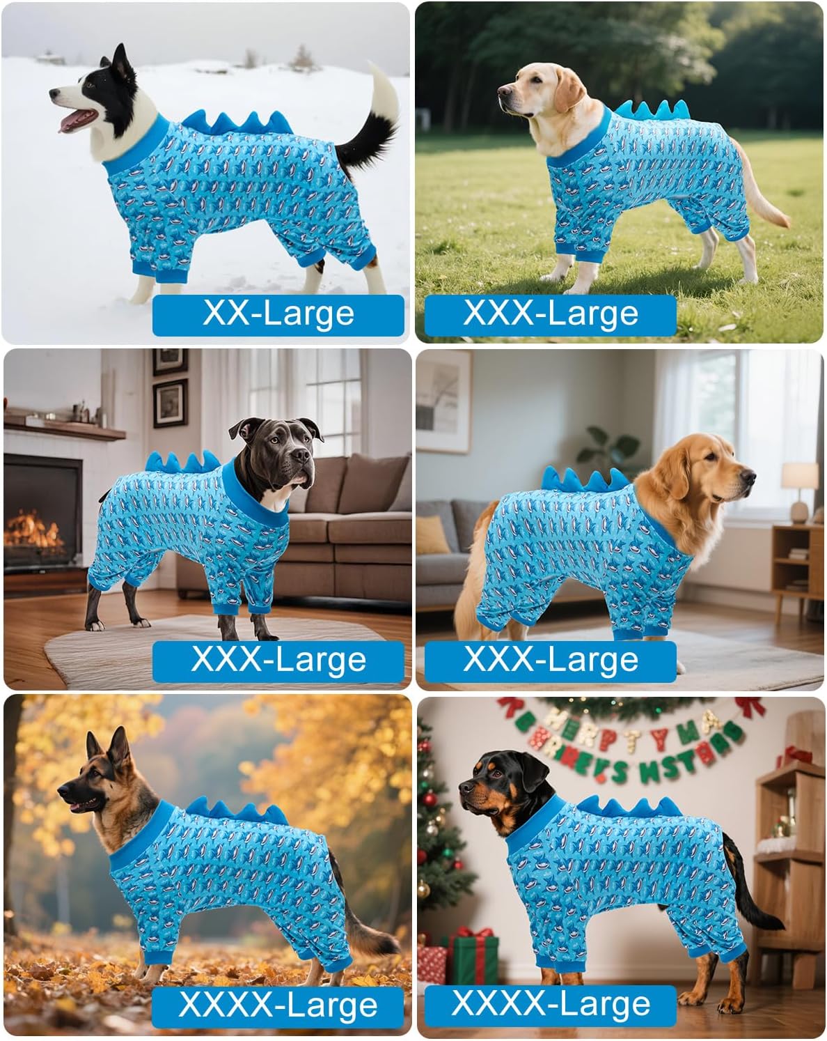 CuteBone Shark Costume Dog Pajamas, Stretchy Spandex Crystal Velvet Sleepwear Coat for Small Dogs, Soft & Warm Pet Outfit Clothes for Cold Weather, Cozy Pullover Design COSP07XXL