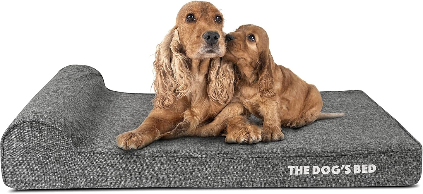 The Dog’s Bed Orthopedic Headrest Dog Bed, Large Grey Linen 40x25, Memory Foam, Pain Relief for Arthritis, Hip & Elbow Dysplasia, Post Surgery, Lameness, Veterinary Approved, Waterproof Washable Cover