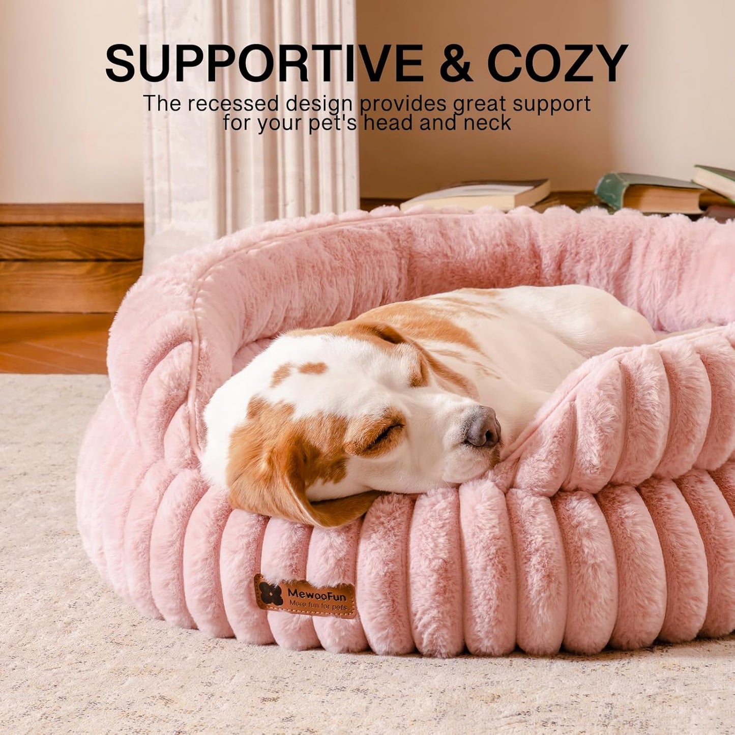 MEWOOFUN Washable Small Dog Bed, Cat Beds for Indoor Cats with Anti-Slip Bottom, Round Pet Bed for Puppy and Kitten (Pink, 24"x24"x9")