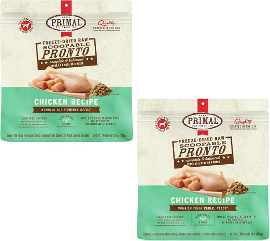 Primal Freeze Dried Dog Food, Pronto Mini Nuggets, Chicken; Scoop & Serve, Complete & Balanced Meal;Also Use As Topper or Treat; Premium, Healthy, Grain Free, High Protein Raw Dog Food (25 oz, 2-Pack)