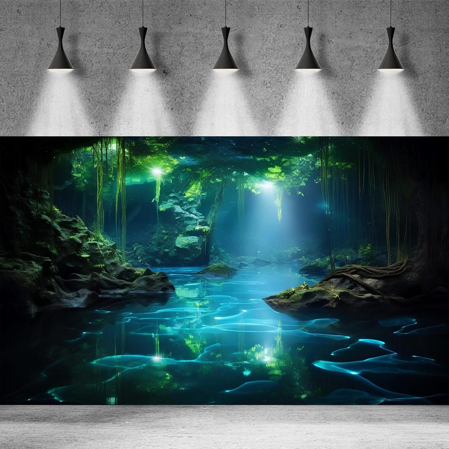 Cave Aquarium Background Underwater Cave with Light Beam Tranquil Stream Terrarium Background Mysterious Elegant Fantasy Tropical Plants Fish Tank Backdrop Wallpaper Poster Decorations Vinyl 30x18in