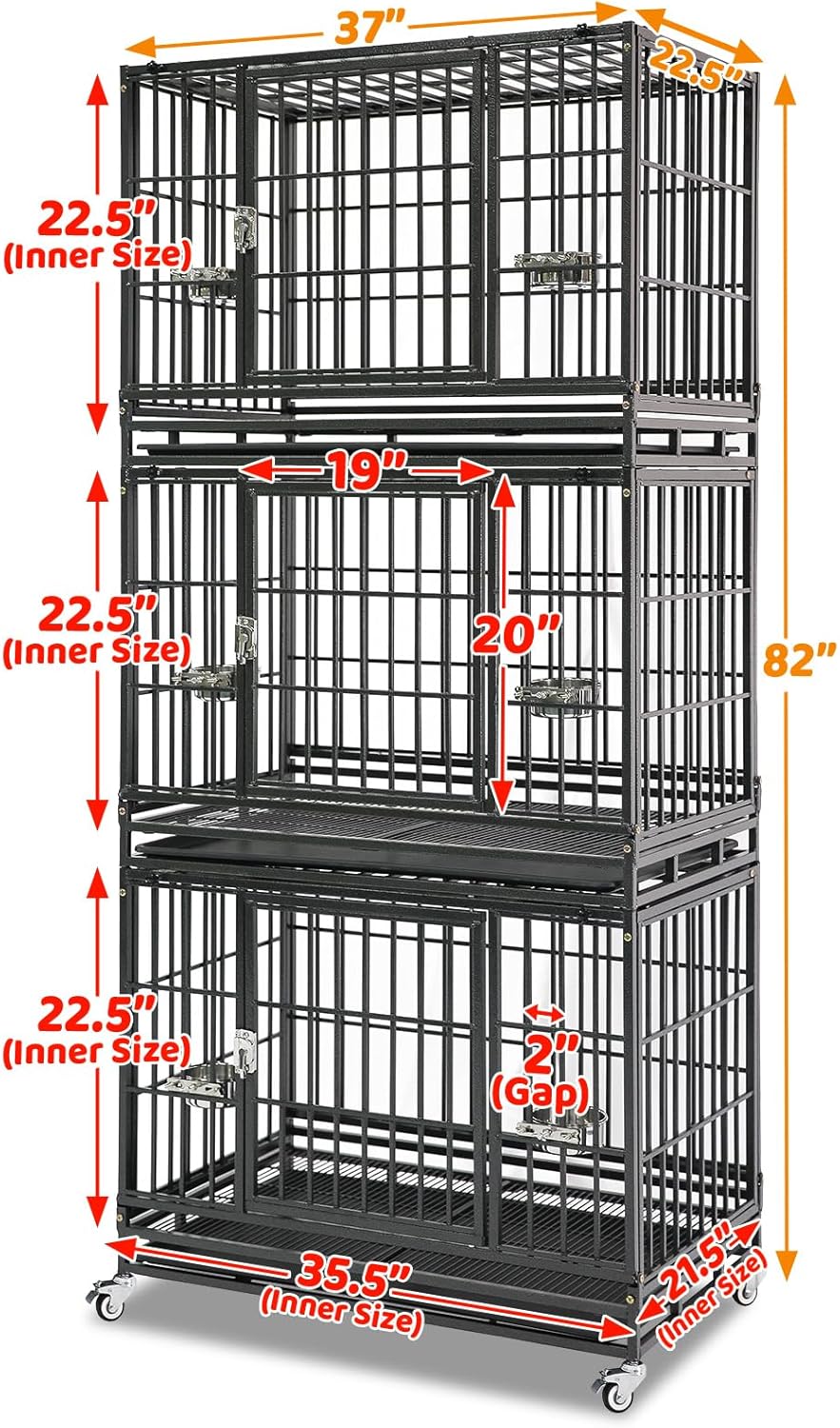 Homey Pet Three Levels 37 Inch Dog Crate 4 Pack, Escape Proof Dog Cage Kennel Indoor with Top Access and Lockable Wheels, Removable Tray, Heavy Duty Dog Crates for Medium/Small Dogs