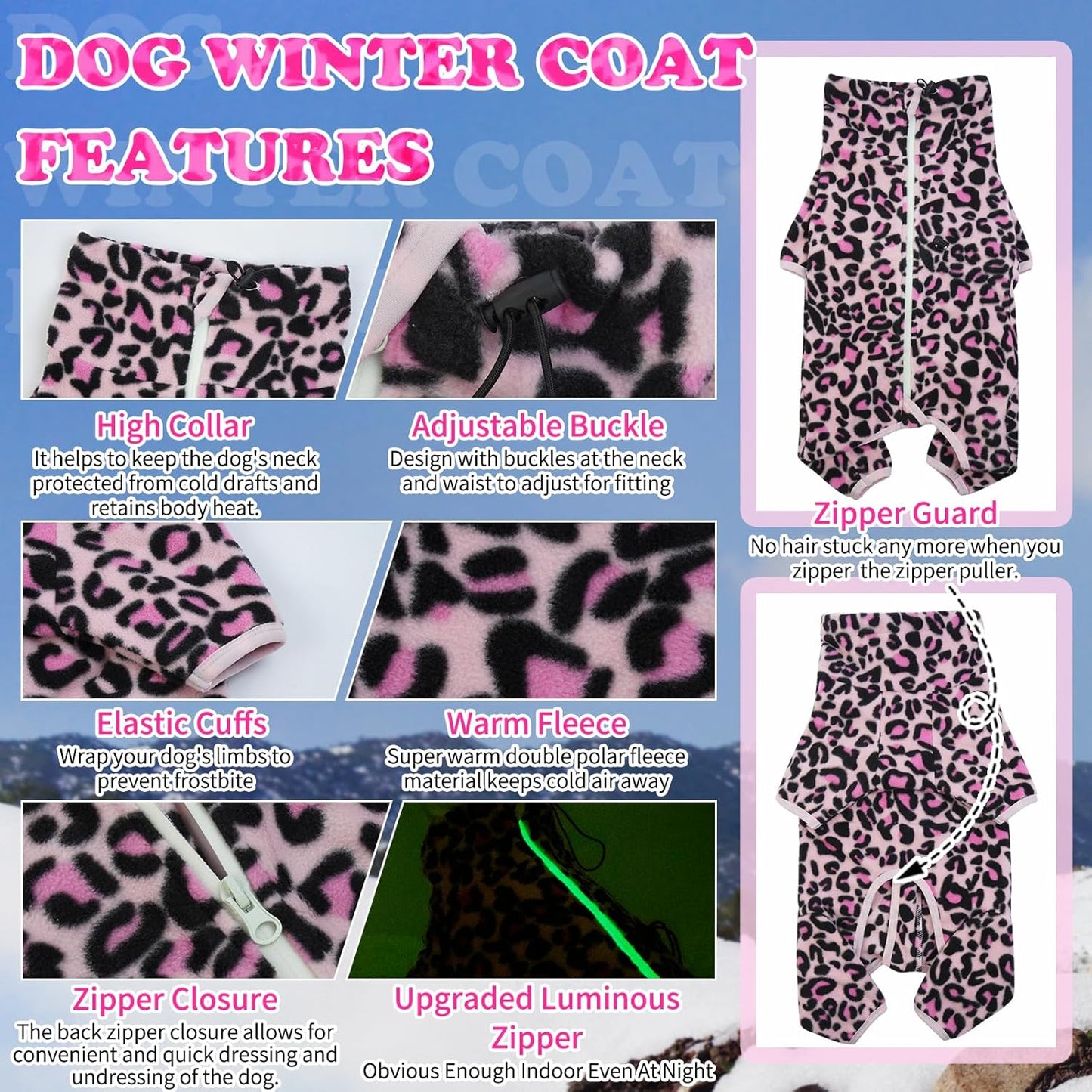 ROZKITCH Dog Winter Coats for Small Dogs, Pet Windproof Warm Cold Weather Jacket Vest with Luminous Zipper, Jumpsuit Apparel Outfit Clothes for Small Dog L-Pink 2XS